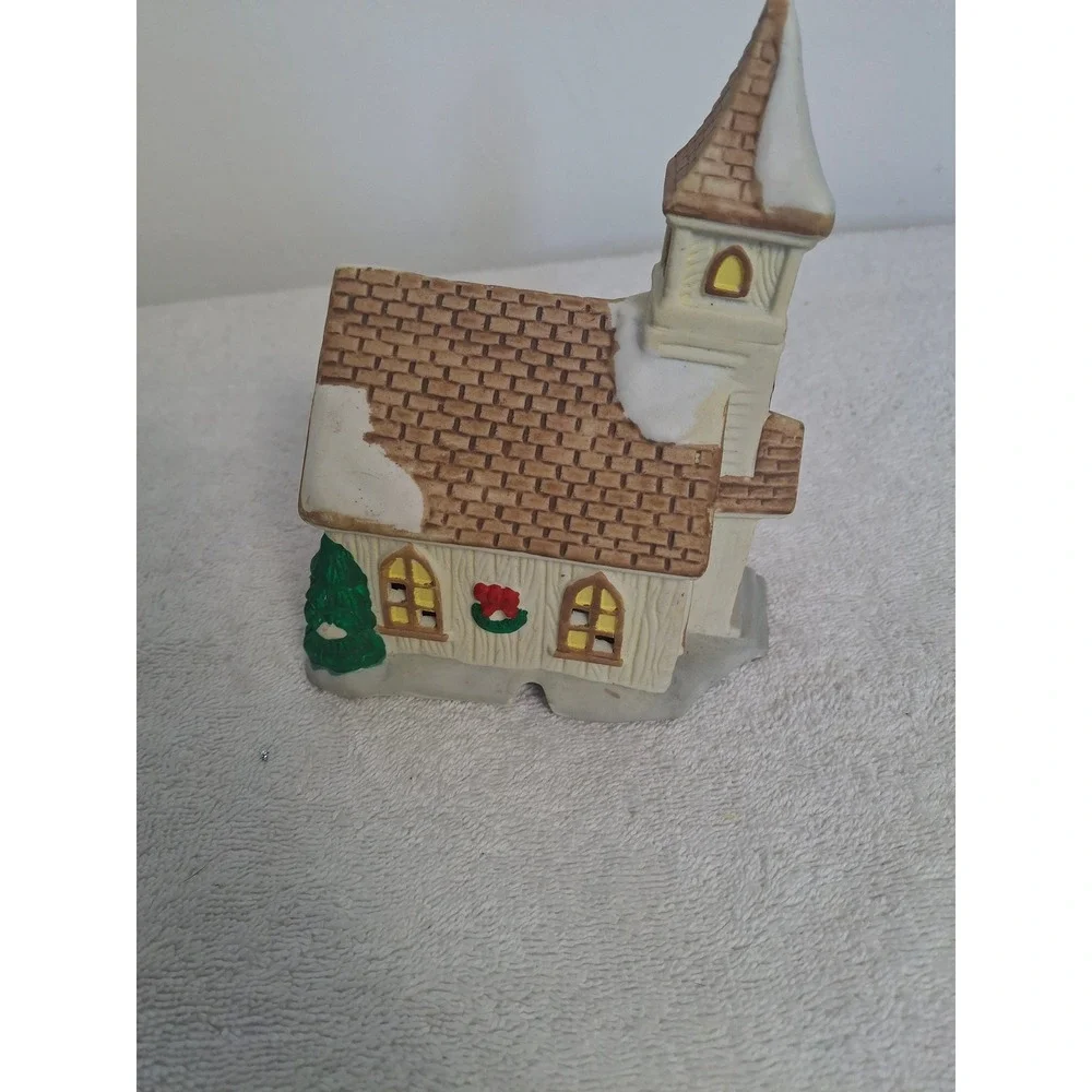 Vintage 1995 NOMA Ceramic Christmas Village Church Snow Capped Steeple Holiday